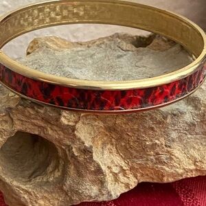 5/$10❤️❤️❤️Vintage 90s Red & Black Snake Print Gold Tone Alloy Bangle Bracelet